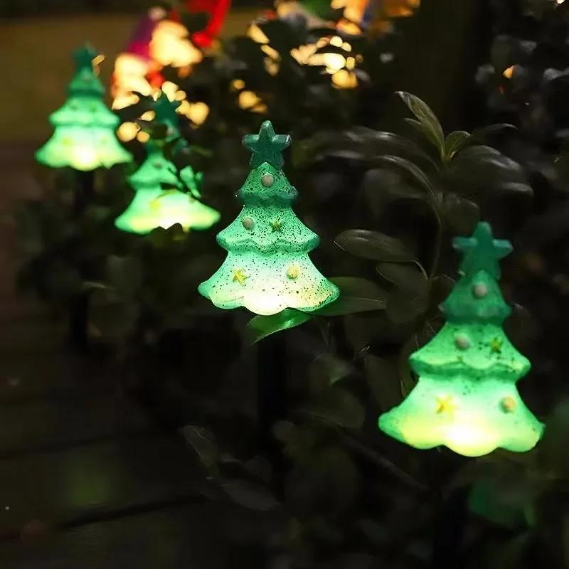Solar LED Christmas Tree Ground Lamp Snowman Santa Claus Courtyard Outdoor Balcony Lawn Garden Holiday Decoration Colorful Light