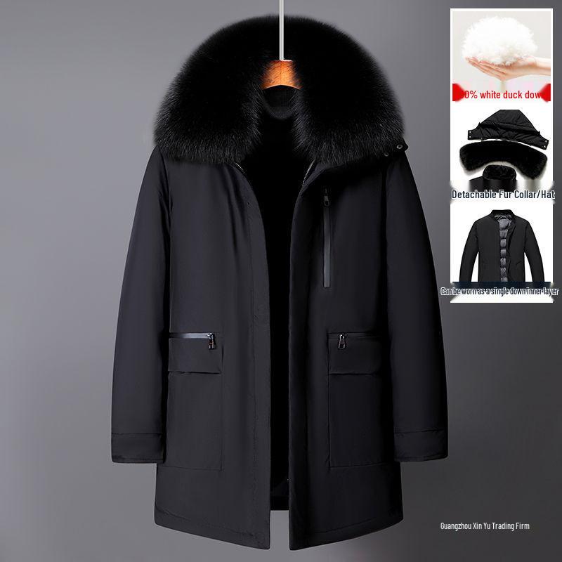 2025 Men's Mid-Length Winter Parka: Warm Down Jacket with Detachable Liner for Middle-Aged and Elderly Dads