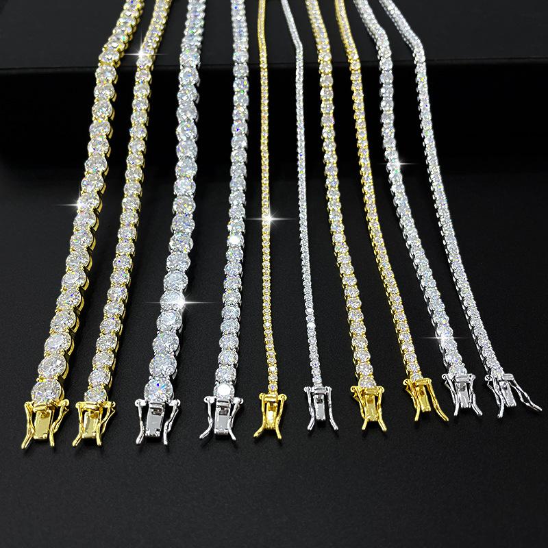2mm D VVS1 Moissanite Tennis Bracelet Original S925 Silver Plated White Gold with GRA Necklace for Women Man