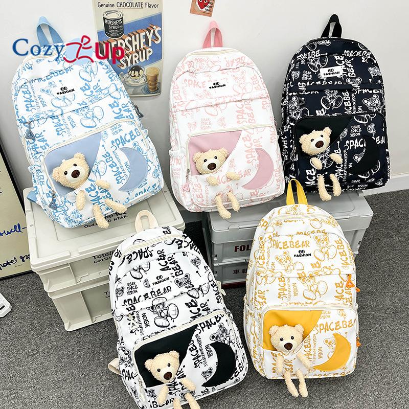 Милый медведь мультфильм ученик начальной школы школьный женский легкий нейлоновый рюкзак — фото 6