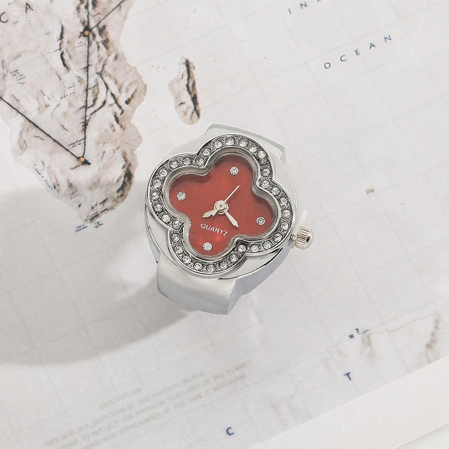 

Часы-кольцо на палец с эластичным ремешком, кварцевые аналоговые часы, креативные для мужчин и женщин красный