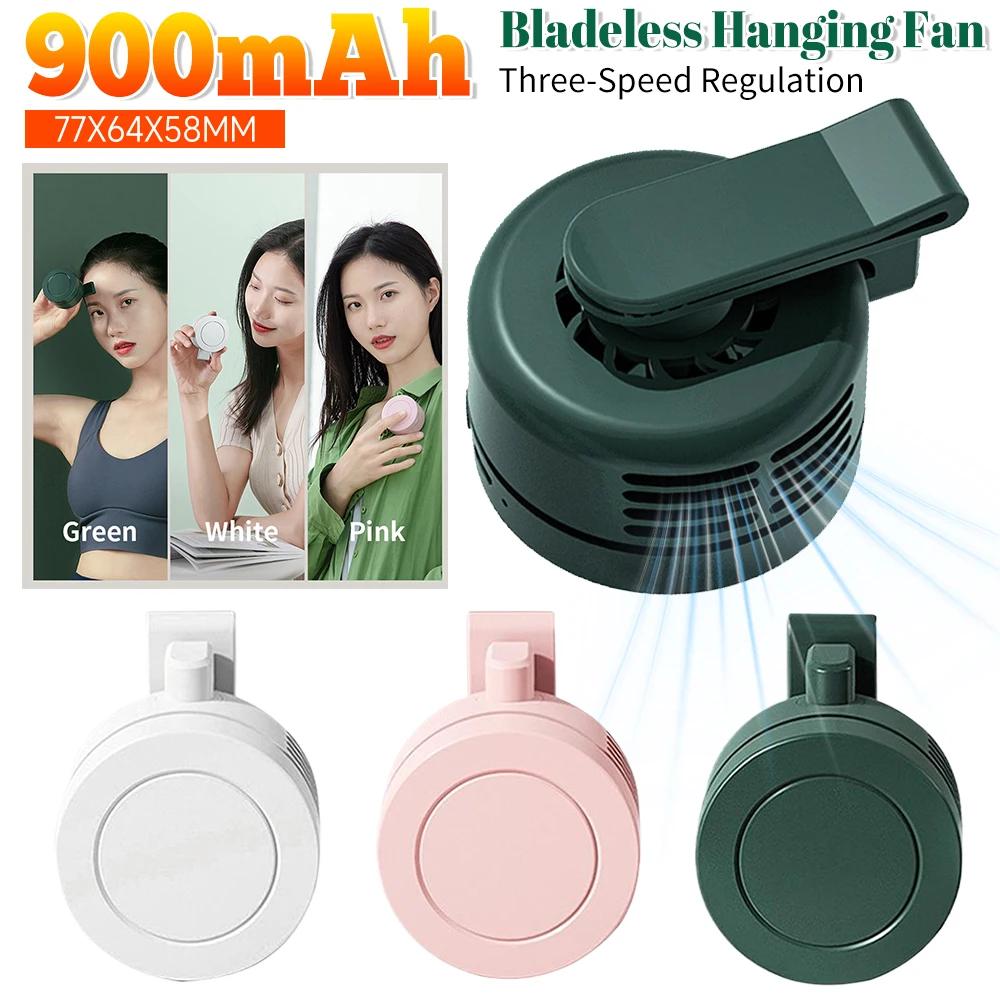 Mini Clip Fans Hanging Waist Neck Fan Girl Electric Air Cooling Fan 900mah USB Leafless Fan 3 Speeds Portable Cooler Air