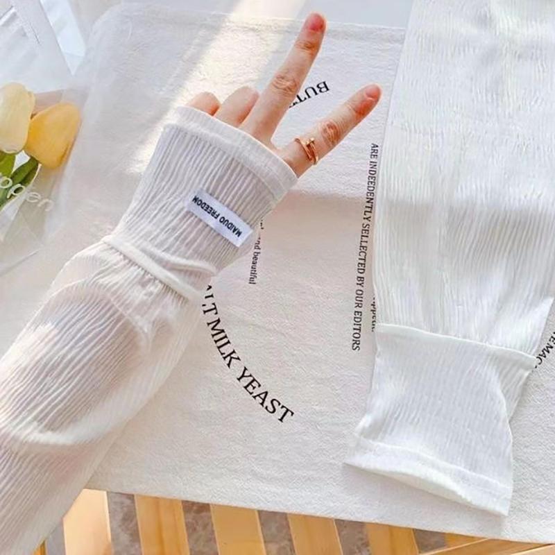 Fashionable Loose Thin Ice Silk Long Sleeves For Women Girls Summer Sunscreen Arm Protector Hand Sleeve Cycling Fingerless Glove
