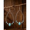 1 Pair Western Cowboy Style Teardrop Shaped Faux Turquoise Hoop Earrings, Vintage Exaggerated Bohemian Vacation Earrings