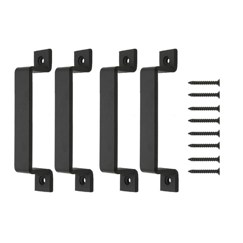 2/4Pcs Black Barn Door Handle Wardrobe Cabinet Door Pulls Iron Sliding Door Handle with Screws Furniture Accessories