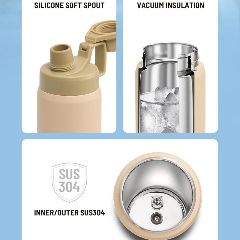 TYESO 750/900/1200/1500ml Tazza Termica Grande Capacità Acciaio Inossidabile Portatile Pentola Sportiva Tazza Acqua da Esterno Bollitore Acqua Opaco