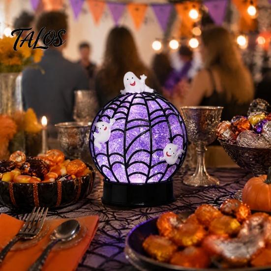 Holiday Decoration Light Halloween Ghost Glitter Ball Lamp, Glowing Spiderweb Faux Crystal Sphere Light, Spider Web Decor Lamp Purple Glow Night
