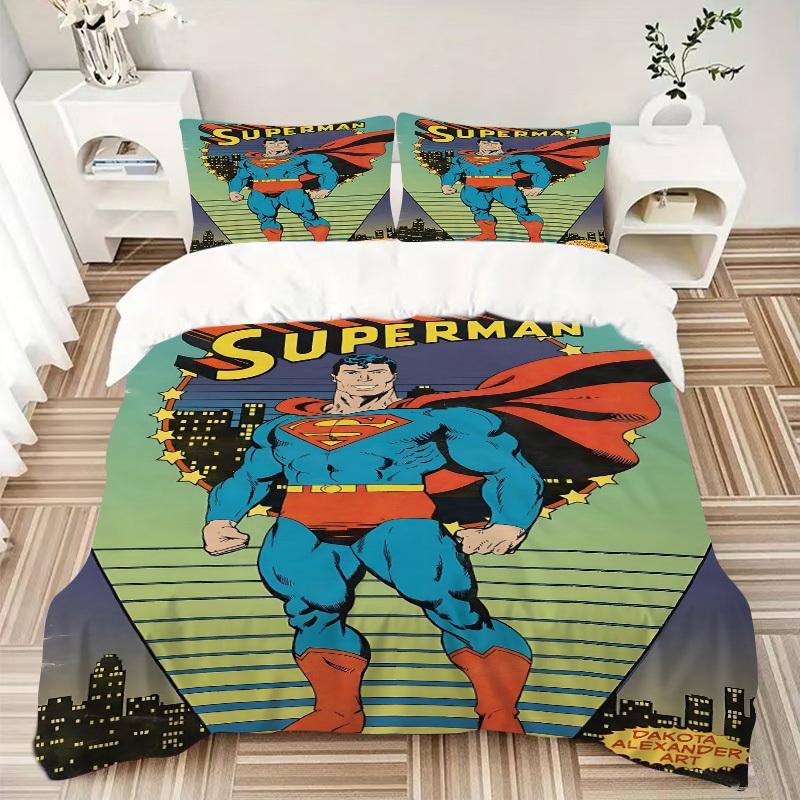 3pcs Superhero Costume Bedding Set, Soft Polyester Duvet Cover and Pillowcases Machine Washable Seasons all suitable & Guest Room Decor295