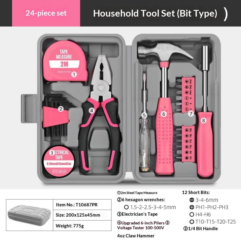 13/24Pcs Diy Tool Kit For Women Mini Home Toolbox Set With Hammer Pliers Wrench Screwdriver Basic Starter Tools