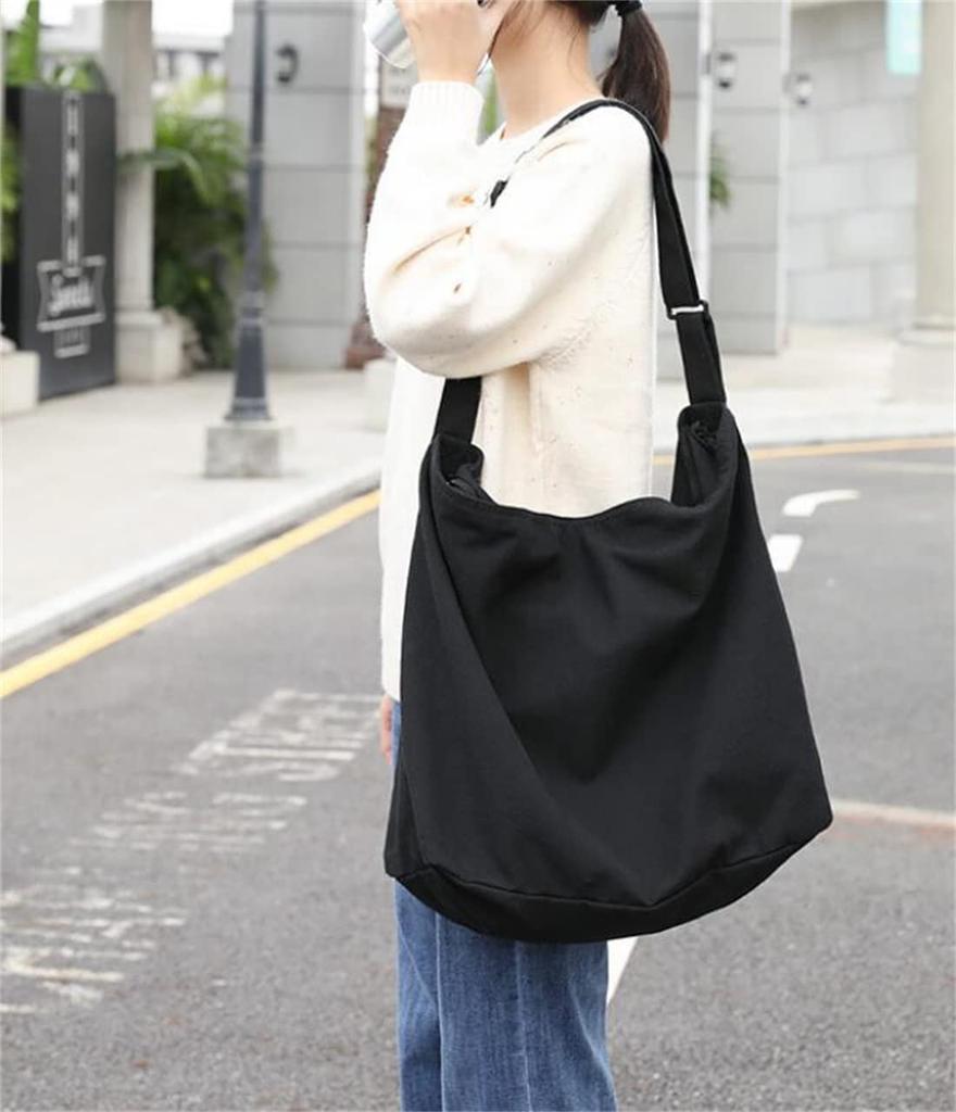 Annlaite Canvas Tote Bag for Men and Women, Shoulder Bag, Large Capacity, A4 Size, Stylish, Perfect for Commuting, 2-3 Days, White and Black, 2137