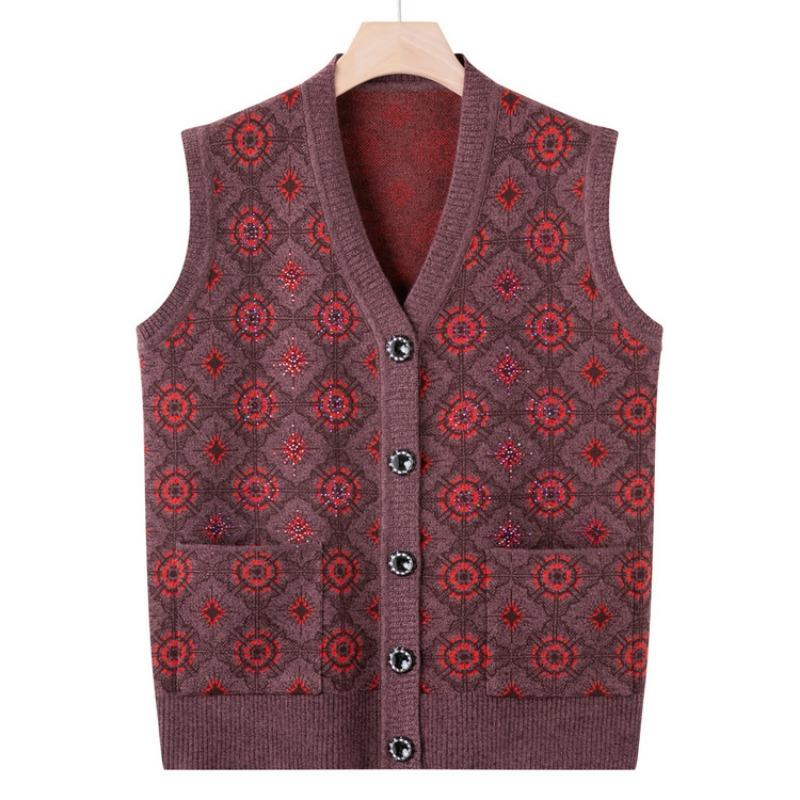 Middle-aged elderly autumn vest female mother autumn clothes inside sweater vest grandma outside knitted sweater vest