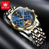 OLEVS 6617 Original Herrenuhr Luxus Skelett Hohl Schwungrad Automatikuhr für Herren Kalender Wasserdicht Mondphase Armbanduhr