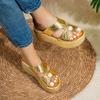 Fashion Gold Cross Band Wedges Sandals for Women Large Pearl Patent Leather Chunky Platform Slippers Thick Sole Non Slip Party Shoes