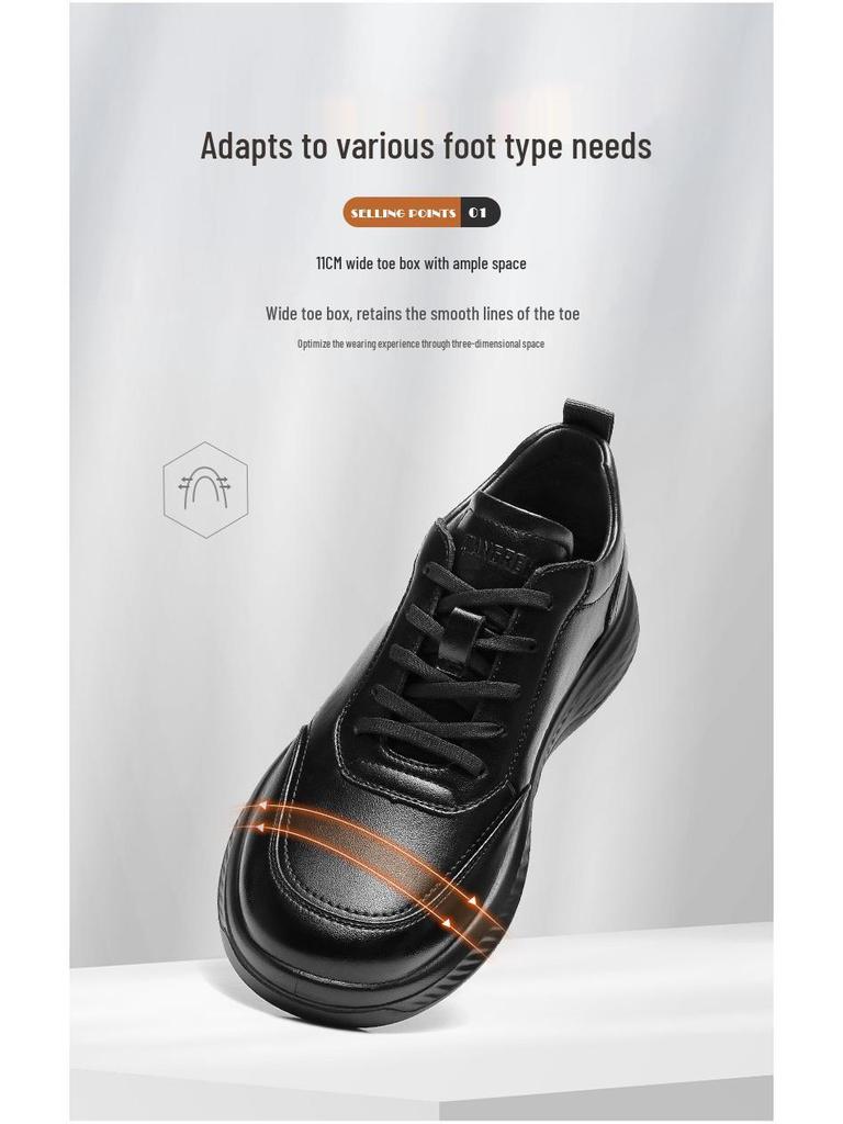 Sapatos de Trabalho Casuais de Couro Strongman 3515 Masculinos - Preto, Tamanho Grande, Primavera/Outono, Tênis para Deslocamento ao Ar Livre