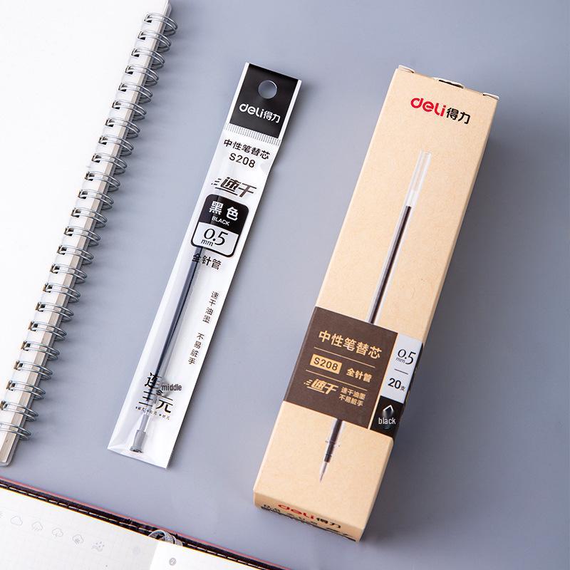 Deli S208 Triple Hit 0.5mm Quick-Drying Exam Pen Refills, Carbon Black Ink, 20-Pack.