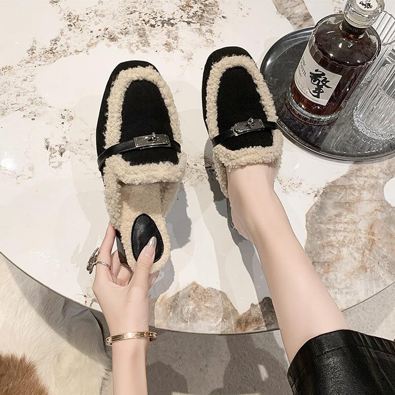 Mao Mao Slippers Women Wear Small Fragrant Wind Flat Bottom Autumn and Winter New Cotton Slippers Lazy Muller Half Tray Bag Head Half Drag