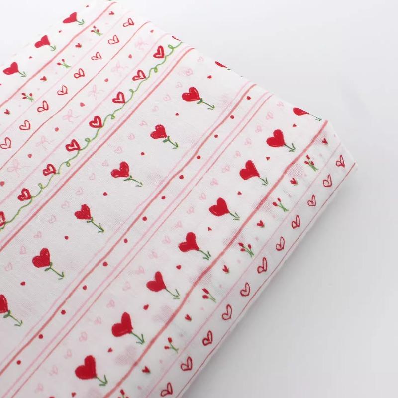 145X50cm Light Pink Cartoon Love Floral Stripe Pure Cotton Clothing Top, Long Skirt Children's Clothing, Bedding, Pajamas Fabric