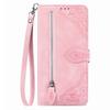 For Samsung Galaxy A36 5G Zipper Wallet Case with Strap Flower Imprint PU Leather Phone Cover