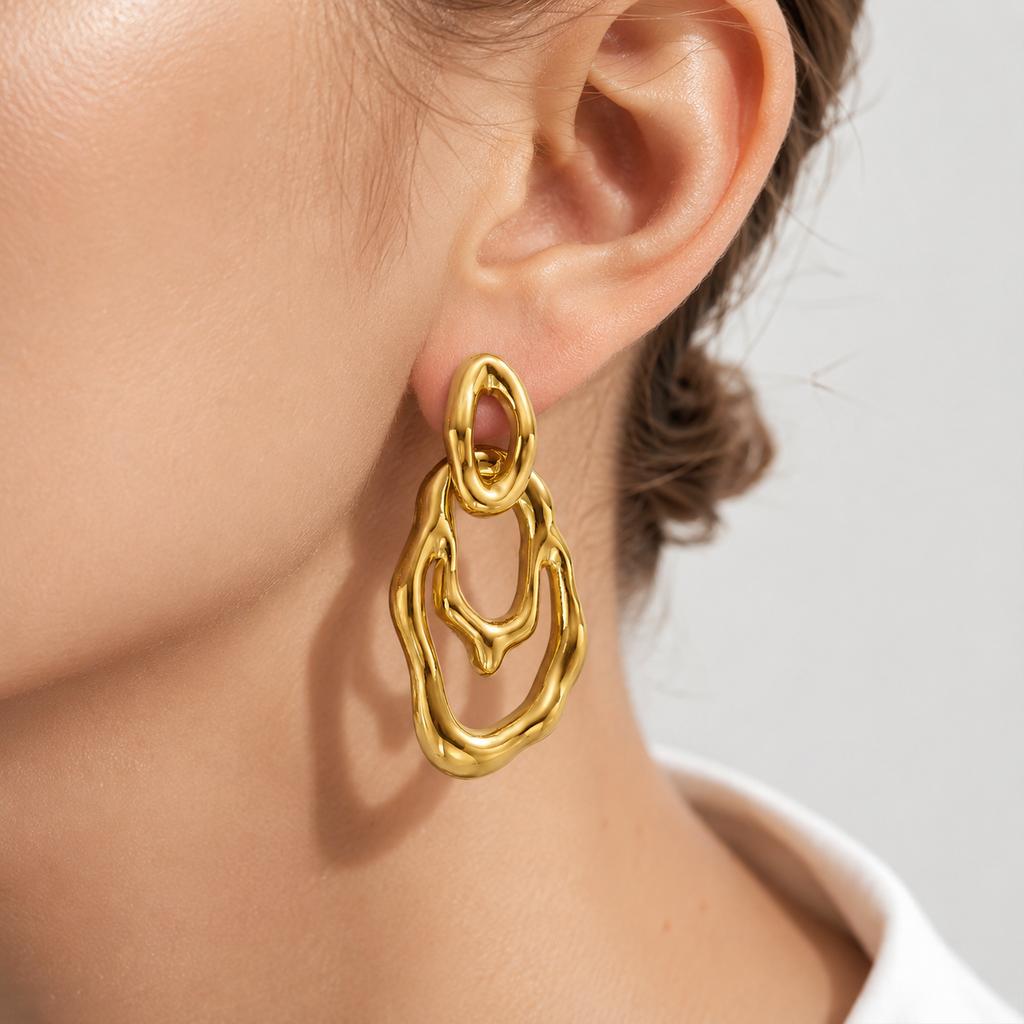 Modern Stainless Steel Drop Earrings for Women Irregular Geometric Link Dangle Jewelry Daily Party Wedding Gift Accessories