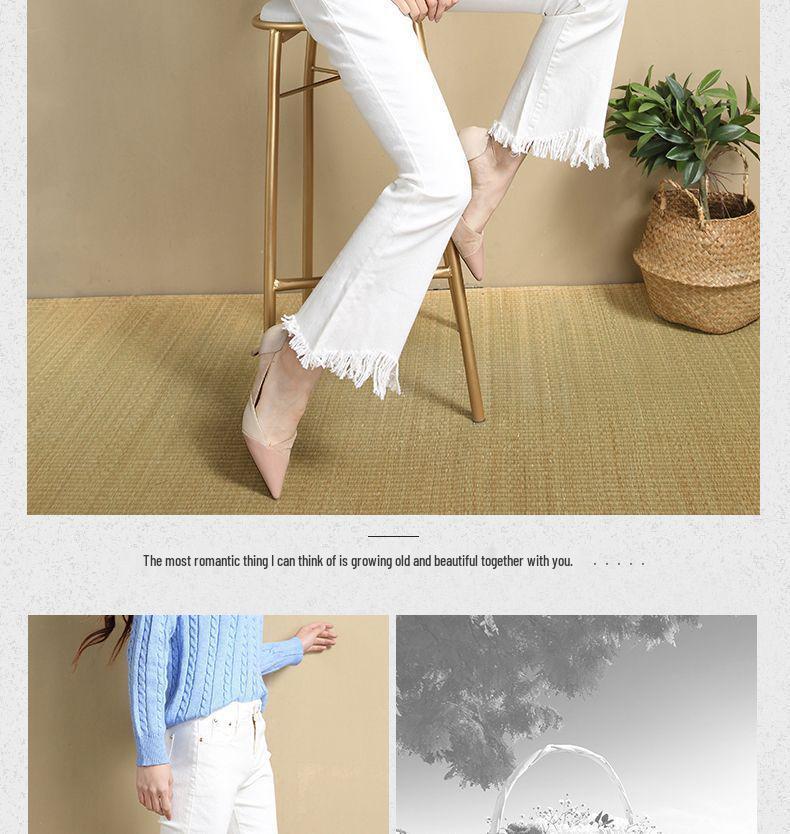 Jeans Donna Bianchi Vita Alta Micro-Svasati con Frange - Strappati, Elasticizzati, Modellanti, Estivi a Nove Punti a Zampa