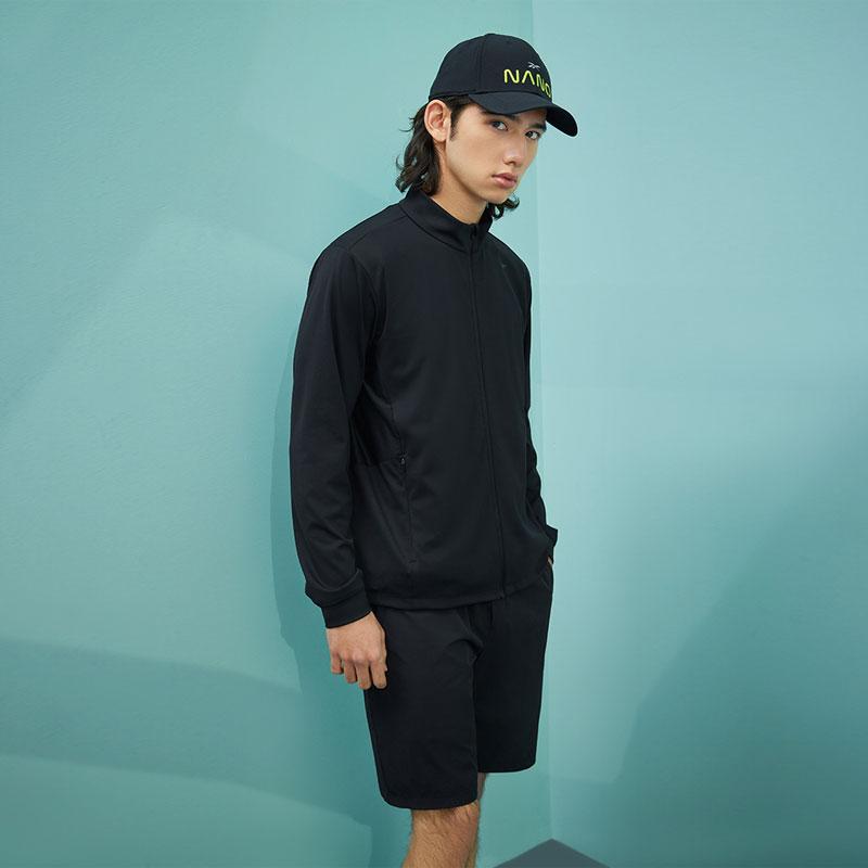Reebok Solid Color Knitted Stand Collar Casual Jacket Men Jackets Black 23RCS105M001