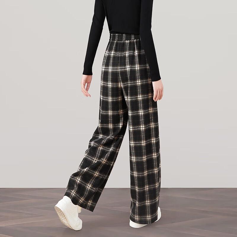 Women's Retro Plaid Elastic Waist Wide-Leg Pants
