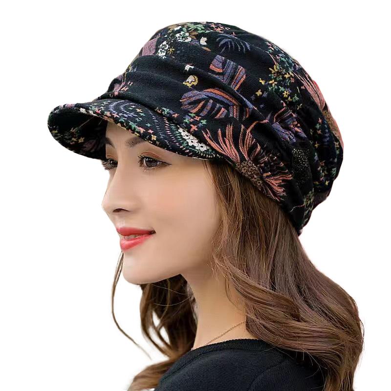 Floral Hat Women'S Korean Version Versatile Soft Hat Brim Duckbill Hat