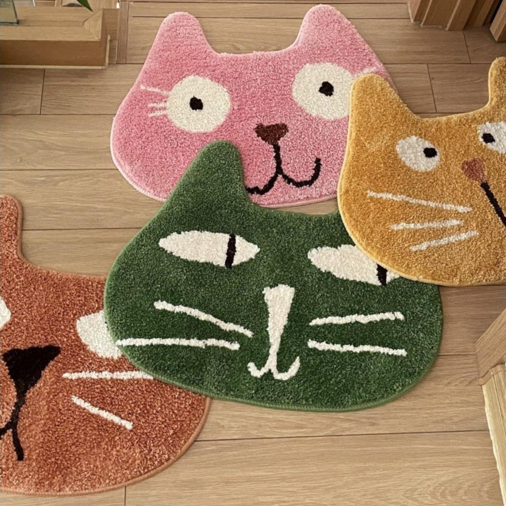 Cute Cat Head Shape Fluffy Door Mat Soft Bathroom Absorb Water Floor Rug Home Entryway Decor Mat Non-Slip Pet Mat Accessory gift