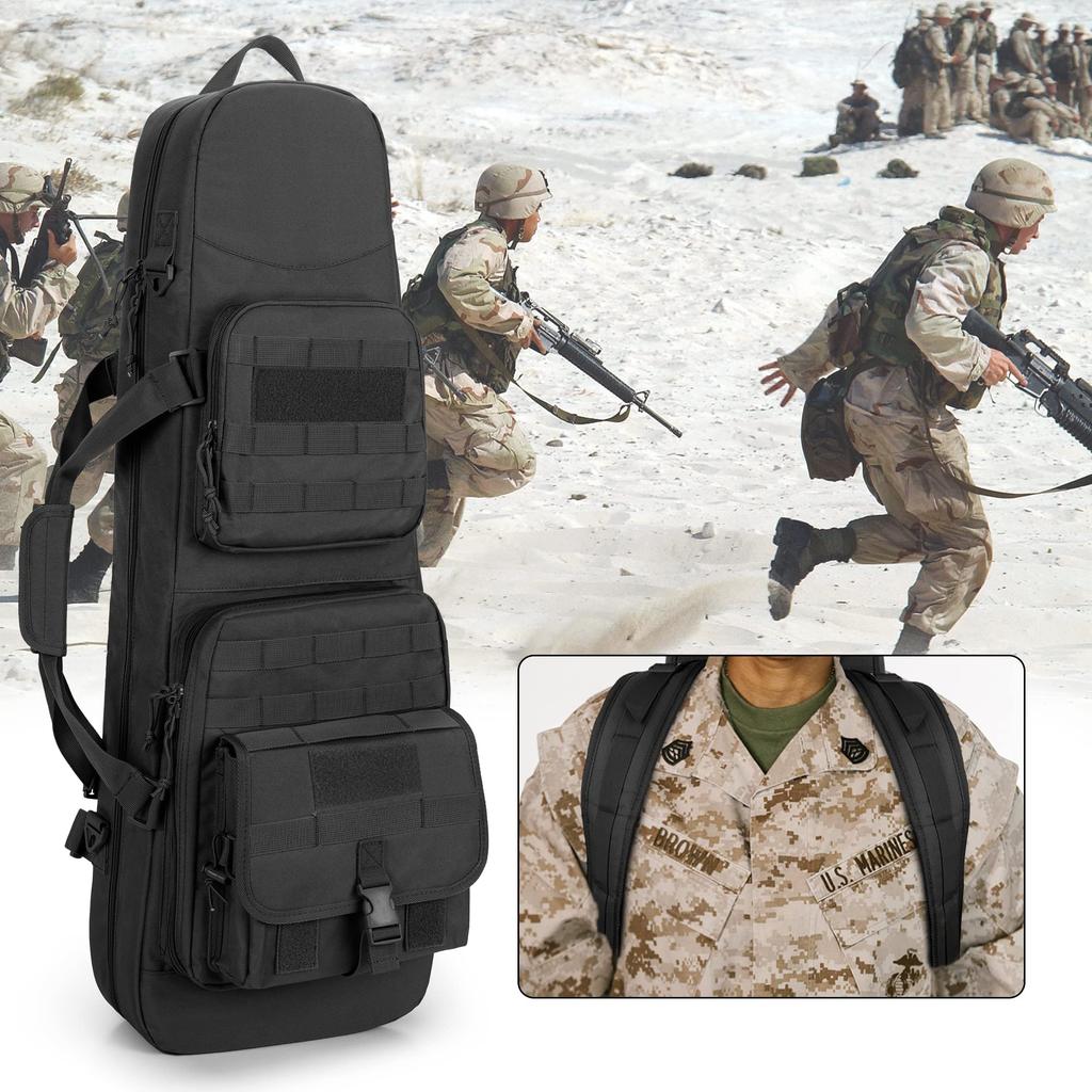 DSLEAF Gun Case, Holds Two Guns, Fits 32-inch/80cm Rifles, Rifle Bag, Backpack, Double Rifle Case, Large Capacity Gun Bag (Black)