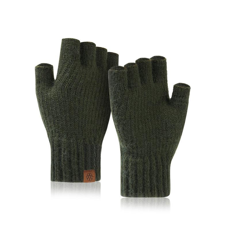 Half-finger Gloves Men's Winter Outdoor Knitted Gloves Warm and Cold-proof Velvet Student Writing Bare-finger Gloves