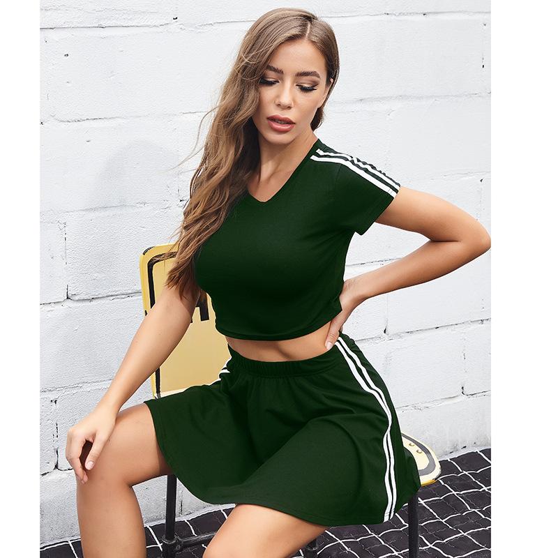 Women Summer Leisure Sports Suit Solid Color Short T-Shirt A-Line Skirt Suit