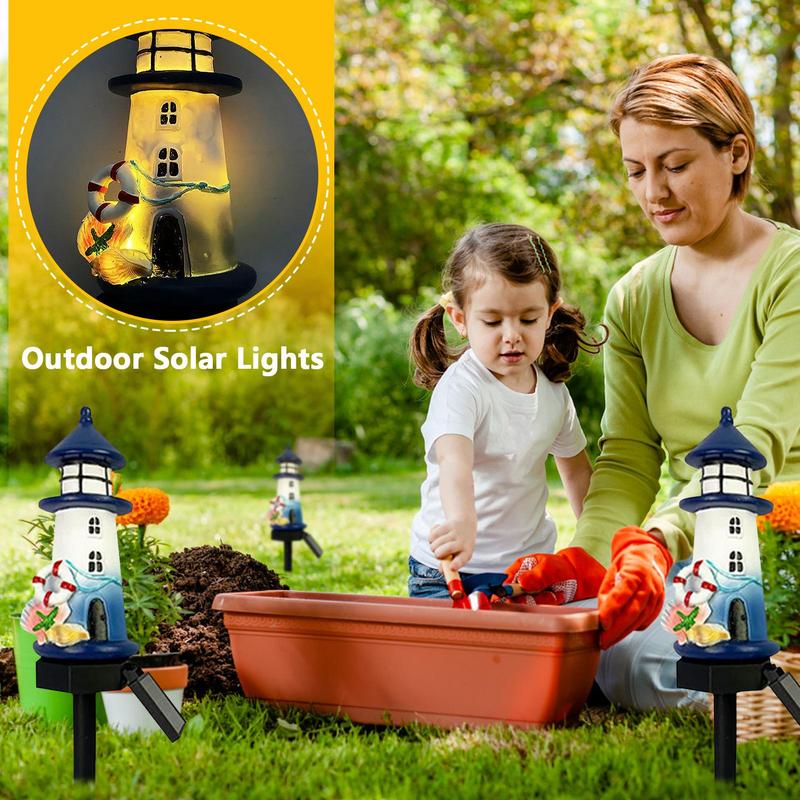 New LED Solar Lawn Light Resin Landscape Courtyard Atmosphere Decoration Luminous Outdoor Lighthouse Ground Insertion Light