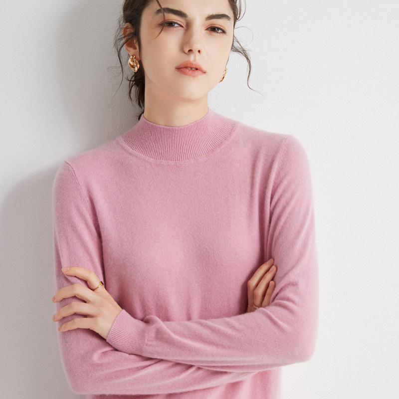 Women's 100% Pure Cashmere Half-High Neck Long Sleeve Sweater - Autumn/Winter Knit Base Layer Pullover