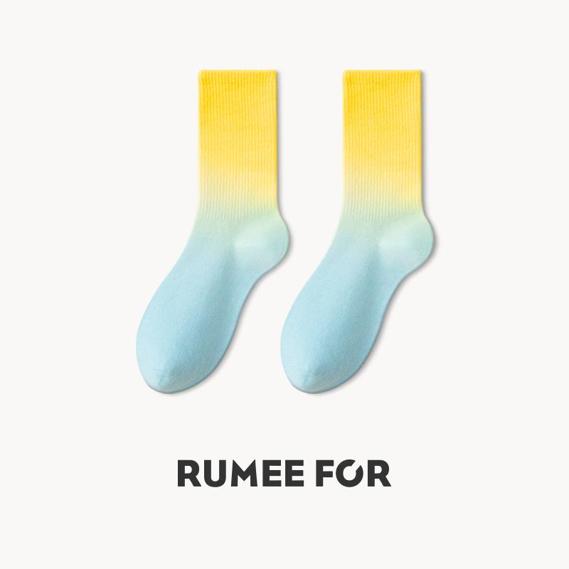 5 Pairs of Female Spring and Autumn Sports Color Gradient Color Tube Socks