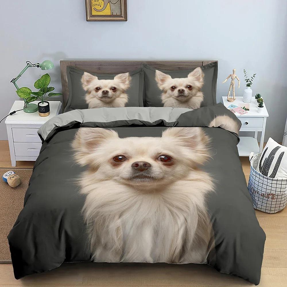 Roztomilá sada ložního prádla pro psy Vzor zvířat Povlak na přikrývku Ložnice Tištěná sada přikrývky s povlakem na polštář Královská Jednolůžková Dvoulůžková Velikost