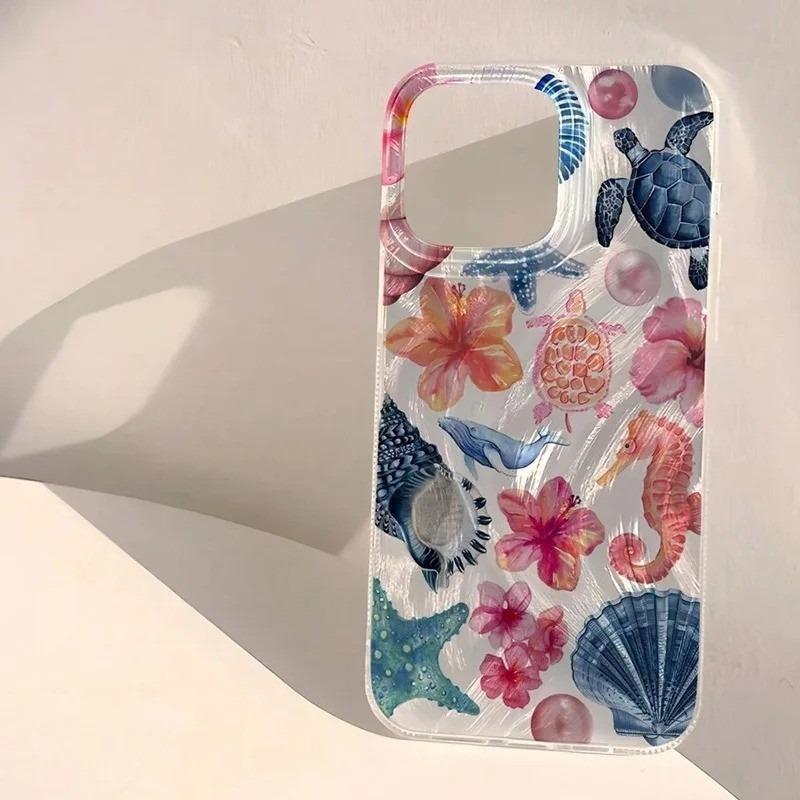 Funda de Teléfono Delfín Tortuga para iPhone 16 Promax 15Plus 14 13 12 Pro Max 11 X XR XS MAX 7 8 Plus SE2 Cubierta de Pluma