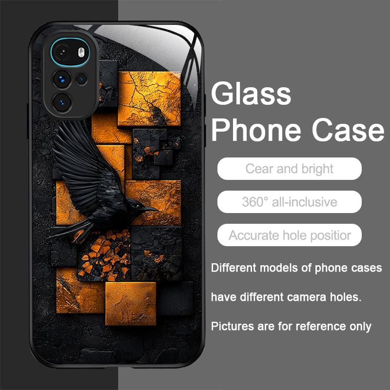 

Vintage Mural Plum Flower Bird Pattern Tempered Glass Phone Case for Motorola Moto G85 G84 G75 Edge 50 Fusion 40Neo 30 Pro Cover Motorola Moto G55