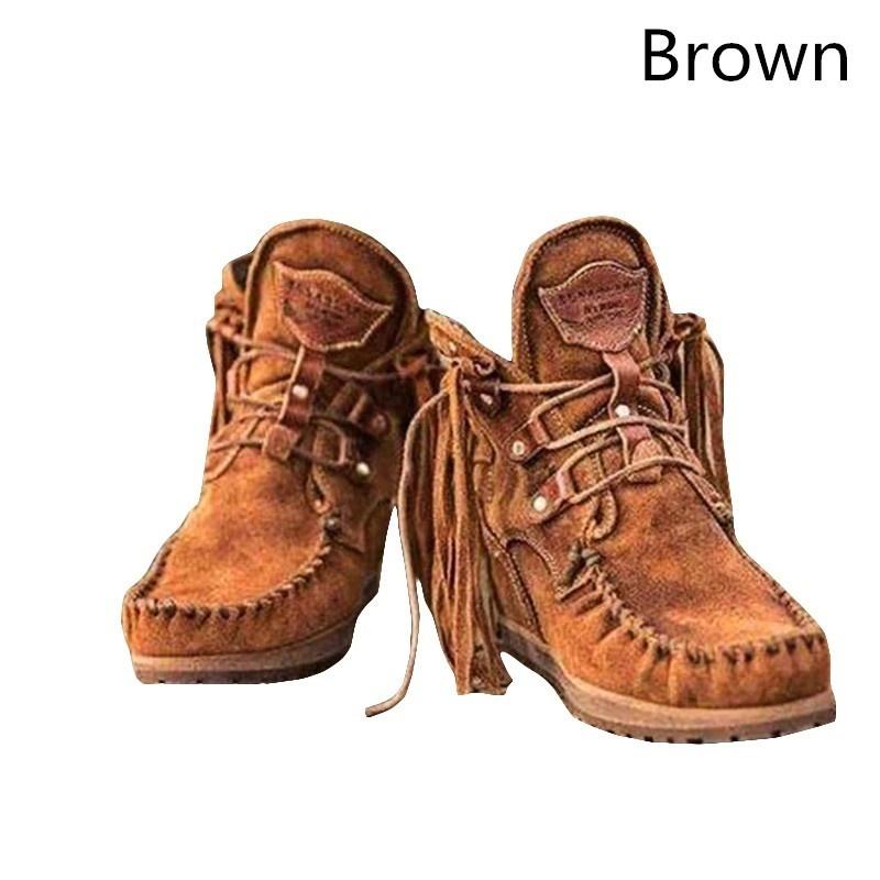 Fashion Faux Leather Tassel Boots for Women Short Platform Boots High Top Martin Boots Vintage Chunky Low Heel Short Boot Ankle Booties Flat Boots