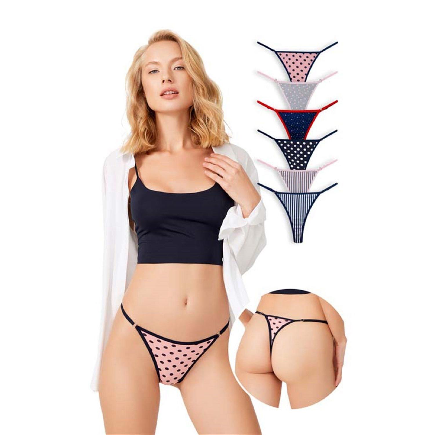 

Patterned Basic Cotton Adjustable Waist Women s Thong Panties 6 Pack S чистий
