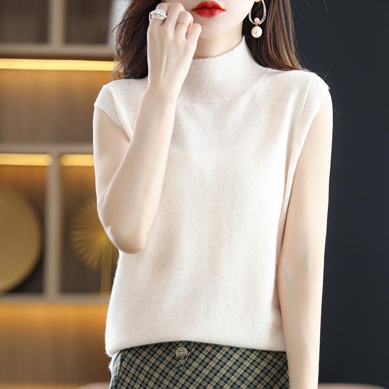 Women's Pure Wool Knit Cashmere Camisole - Slim Fit Sleeveless Base Layer for Spring/Autumn
