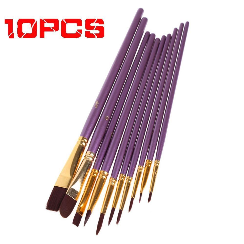 10pcs/set Purple DIY Art Supplies Watercolor Pen Nylon Hair Paintbrush Oil Painting Brush