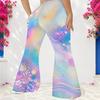 Women High Waist Large Size Printed Full Length Flared Pants