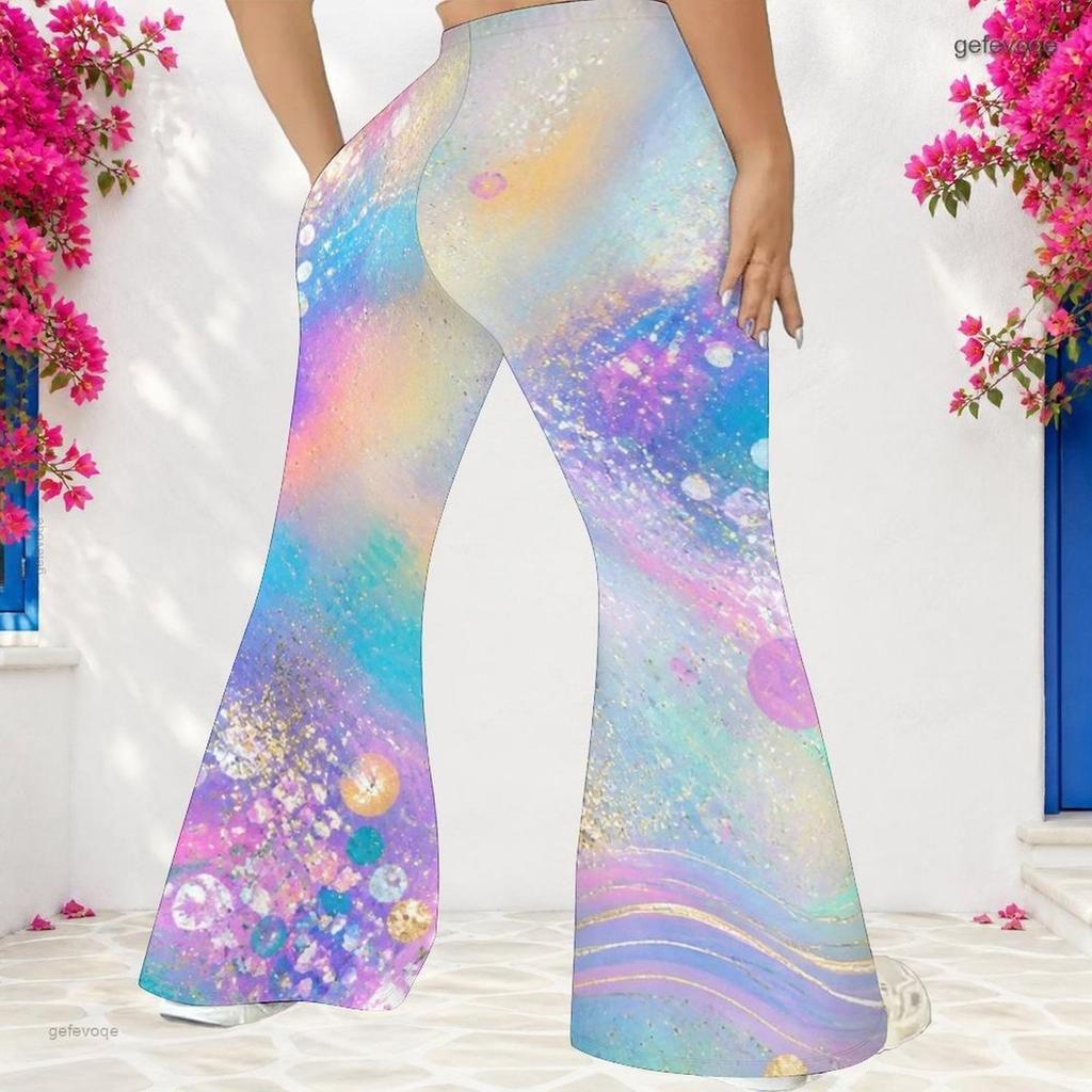Women High Waist Large Size Printed Full Length Flared Pants