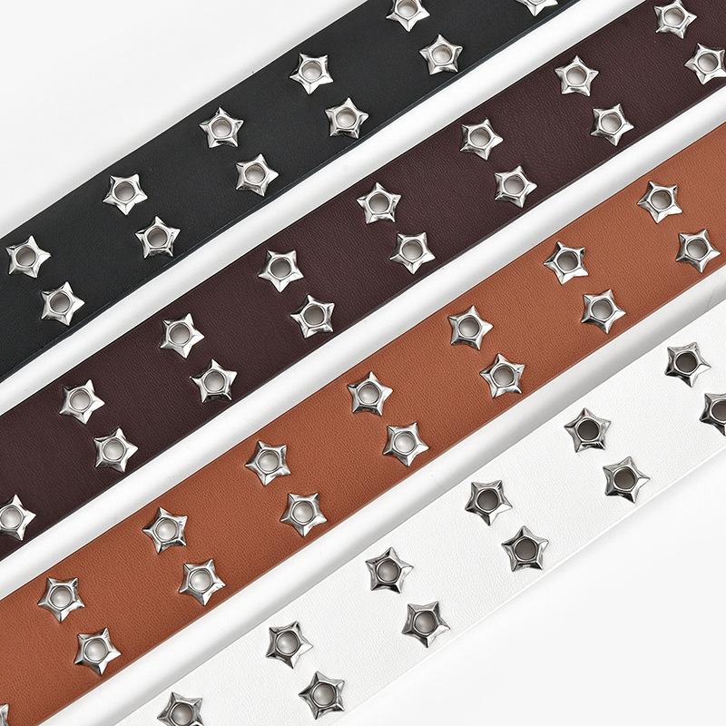Punk Belt Black PU Leather Belts For Women Double Star Eyelet All-eyelet Jeans