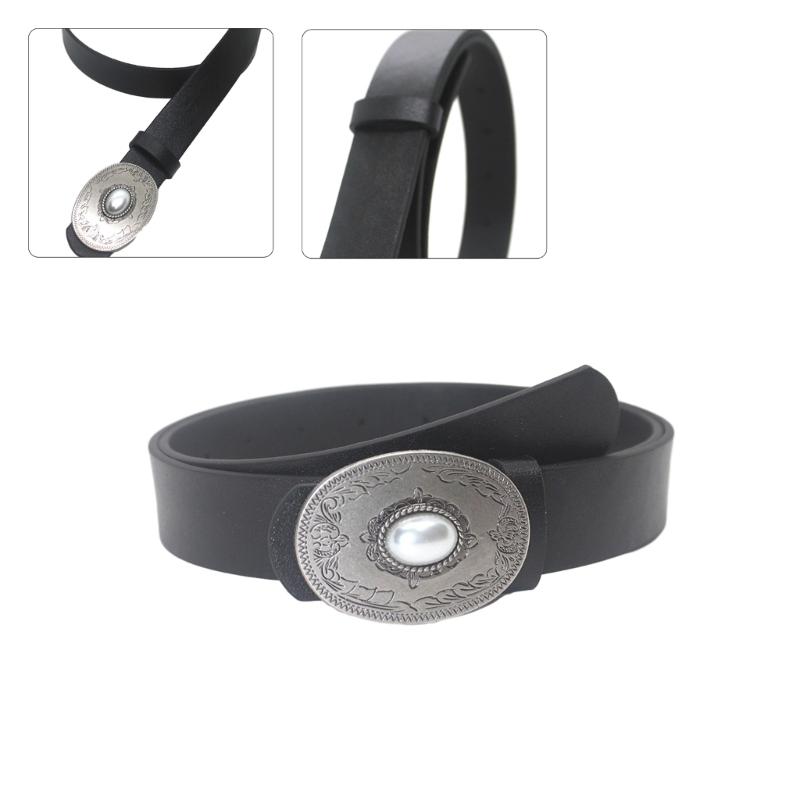 Vintage Pin Buckle PU Belt for Women Cool Subculture Oval Pearl Inlaid Buckle Belt Waistband for Teens Girls Accessory