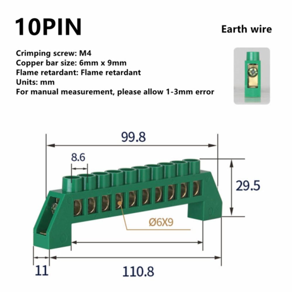 Blue Green Zero Line Brass Screw Grounding Bridge Terminal Copper Bridge Type Rail Terminal Wire