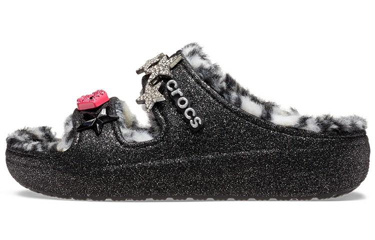 Crocs Classic Cozzzy Disco Glitter Sandals  Black  Women s 208074-0C4 37-38
