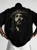2026 Neujahr Heißverkauf Amerikanisches Rundhals-T-Shirt mit Dornenkrone und Jesus-StatueDornenkreuz-Aufdruck auf der Brust