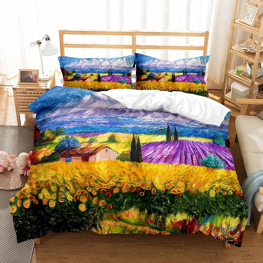 Van Gogh Oil Painting Duvet Cover Set Art Painting Pattern Polyester Comforter Cover King Queen Size For Men Women Bedding Set