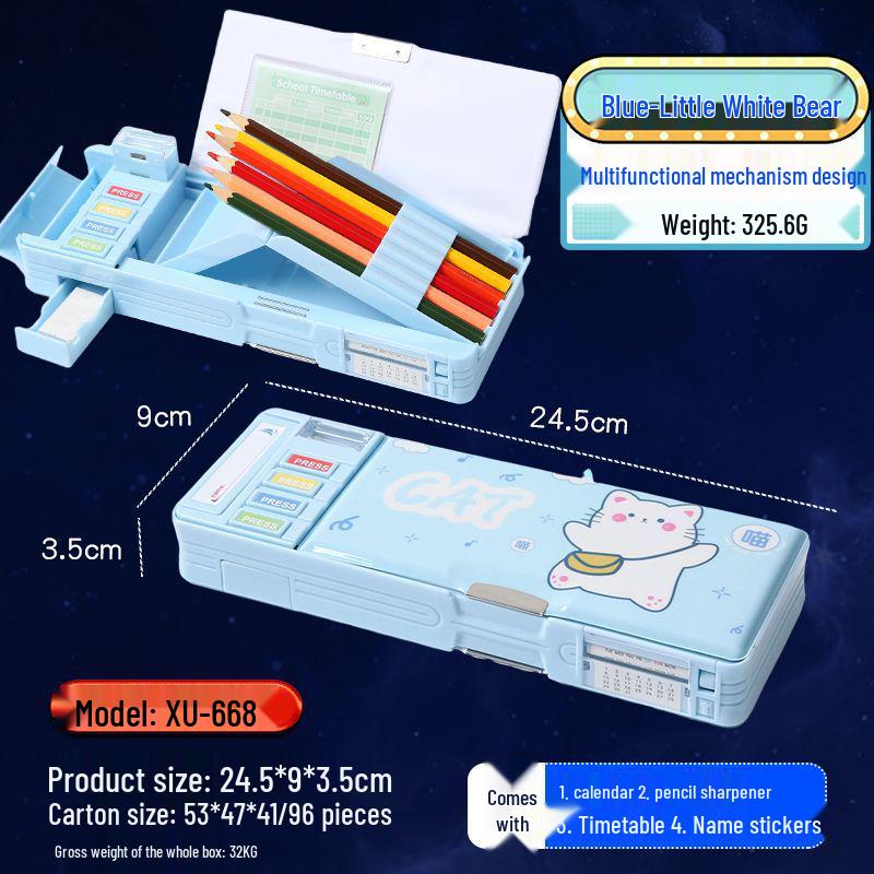 

Creative Double-Layer Cartoon Pencil Box - Multifunctional, Large Capacity Stationery for Elementary Students 245mm x 90mm
